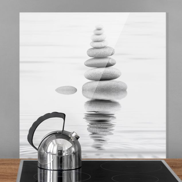 Dekoracja do kuchni Kamienna wieża w wodzie, czarno-biała