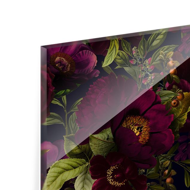 Panel szklany do kuchni - Purple Blossoms Dark