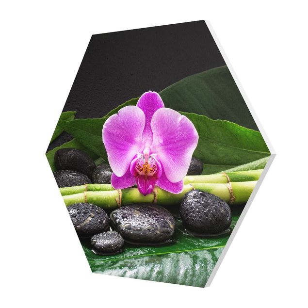 Obrazy nowoczesny Zielony bambus z kwiatem orchidei