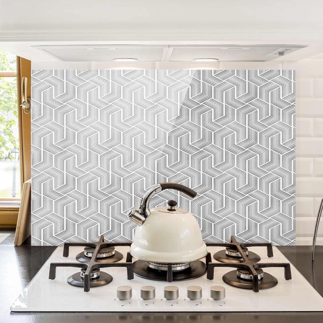 Dekoracja do kuchni 3D wzór z paskami w kolorze srebrnym