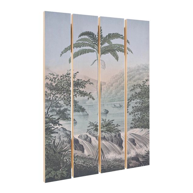 Obraz z drewna - Ilustracja w stylu vintage - Pejzaż z drzewem palmowym