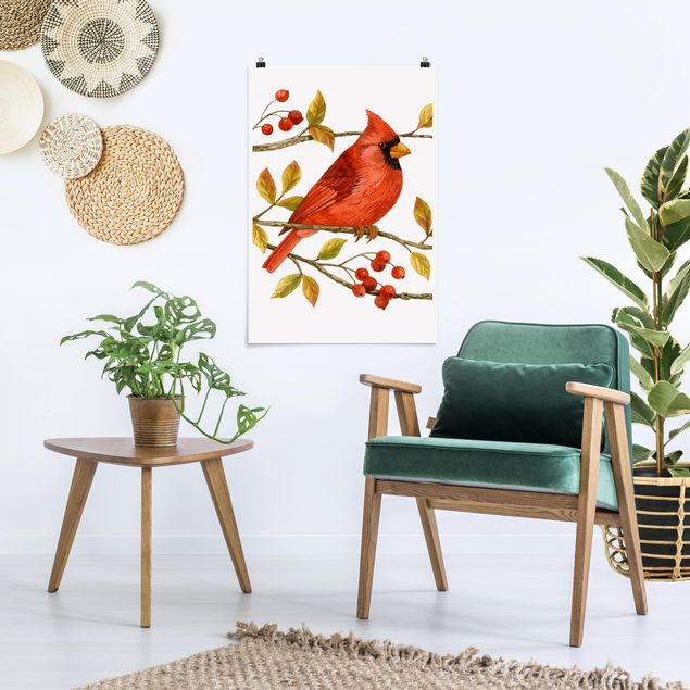 Obrazy nowoczesny Ptaki i jagody - Czerwony kardynał