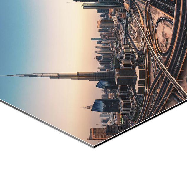 Obraz heksagonalny z Alu-Dibond - Wieczorna atmosfera w Dubaju
