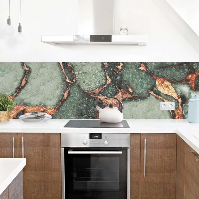 Panel ścienny do kuchni - Gra kolorów Paproć zielona i złota