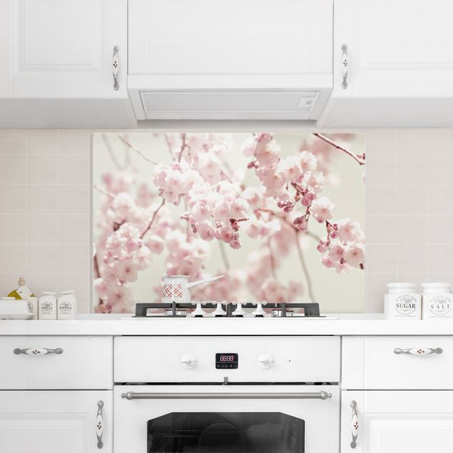 Panele szklane do kuchni Taniec kwiatu wiśni