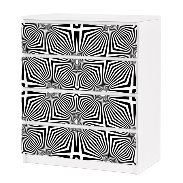 Okleina meblowa IKEA - Malm komoda, 4 szuflady - Abstrakcyjny ornament czarno-biały