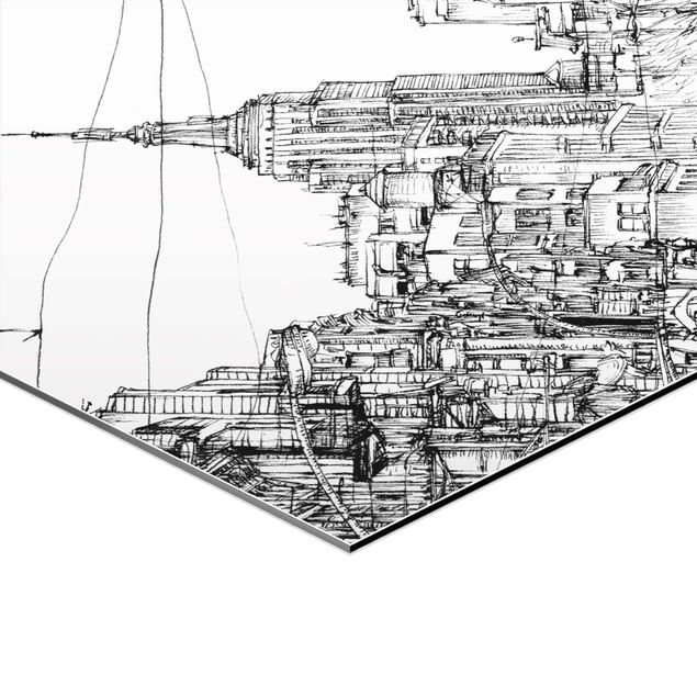 Obraz heksagonalny z Alu-Dibond 3-częściowy - Studia miejskie - Nowy Jork - Londyn - Rzym