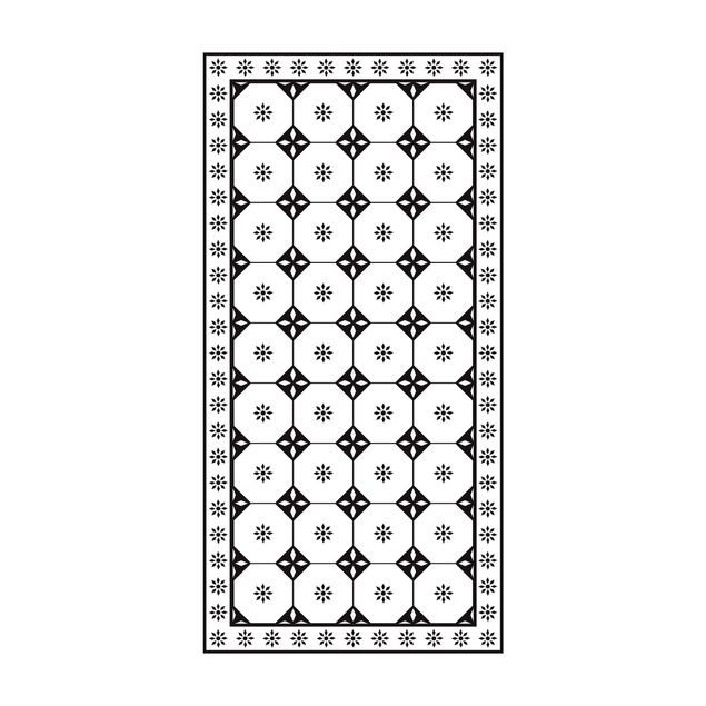 dywan motyw plytek Geometryczne płytki dom wiejski czarno-biały z obramowaniem