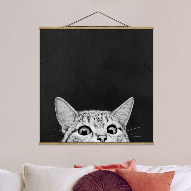 Dekoracja do kuchni Ilustracja kot czarno-biały rysunek