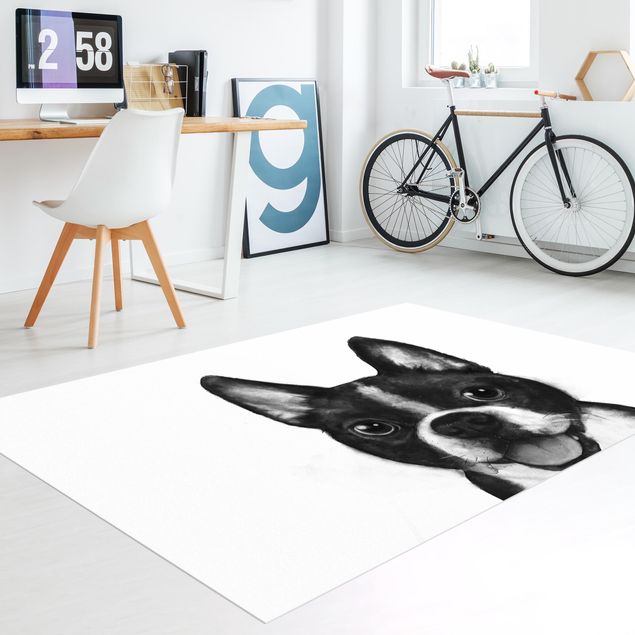 nowoczesny dywan Ilustracja pies Boston czarno-biały Painting