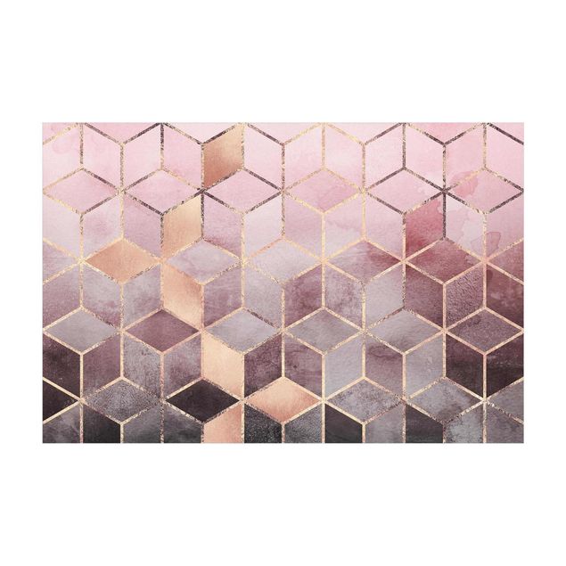 dywan nowoczesny Różowo-szara złota geometria