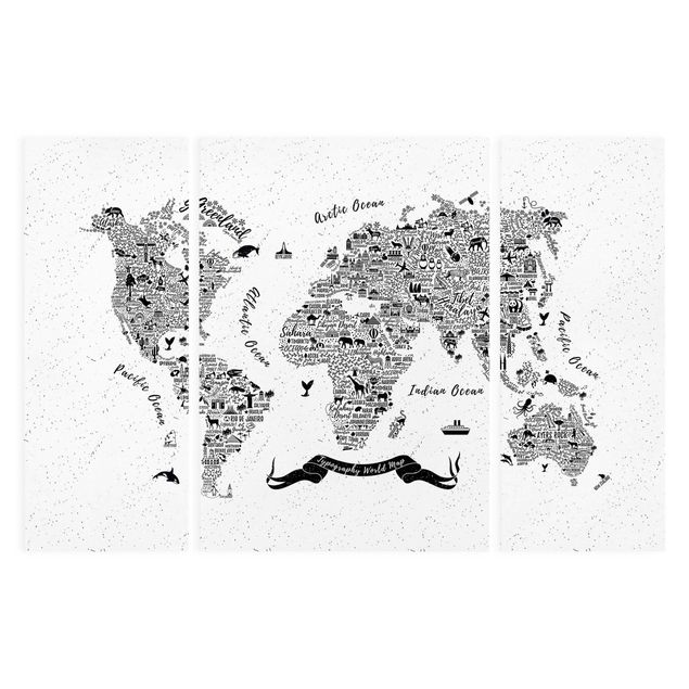 Obrazy z napisami Typografia Mapa świata biała
