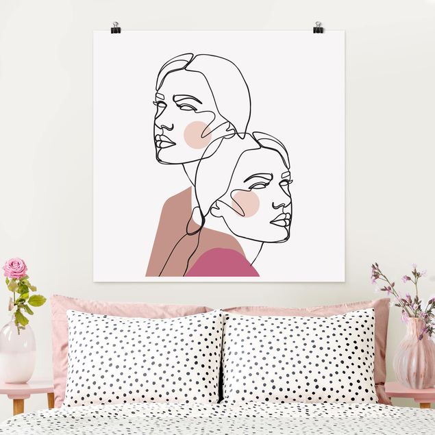 Obrazy nowoczesne Linia Art Kobiety portret policzki różowy