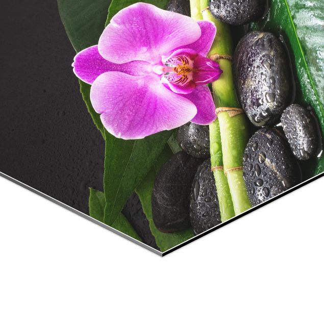 Zielony obraz Zielony bambus z kwiatem orchidei