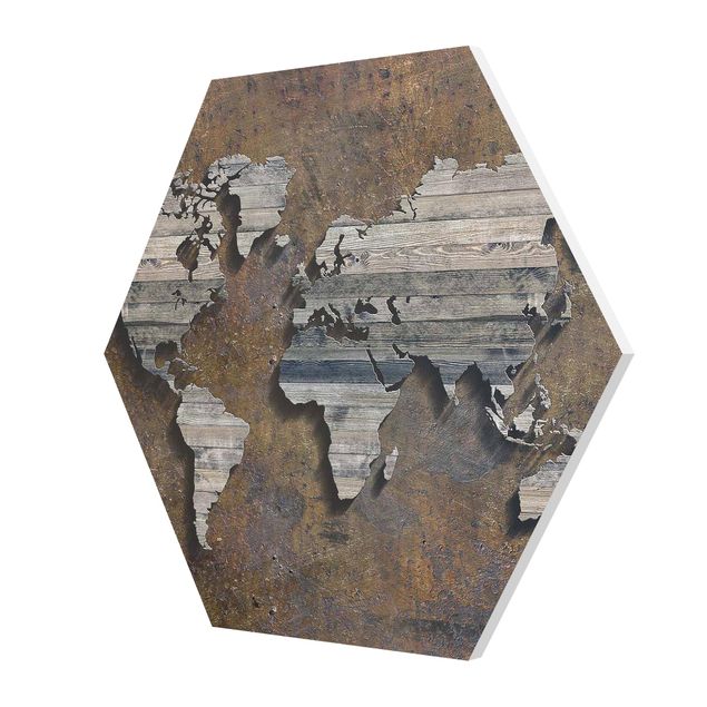 Sbraz mapa swiata Mapa świata z rdzą drewna