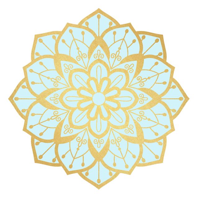 Dekoracja do kuchni Mandala wzór kwiatowy złoty jasnoniebieski