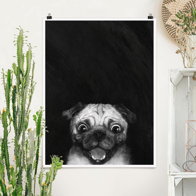 Obrazy do salonu Ilustracja pies Pug malarstwo na czarno-biały