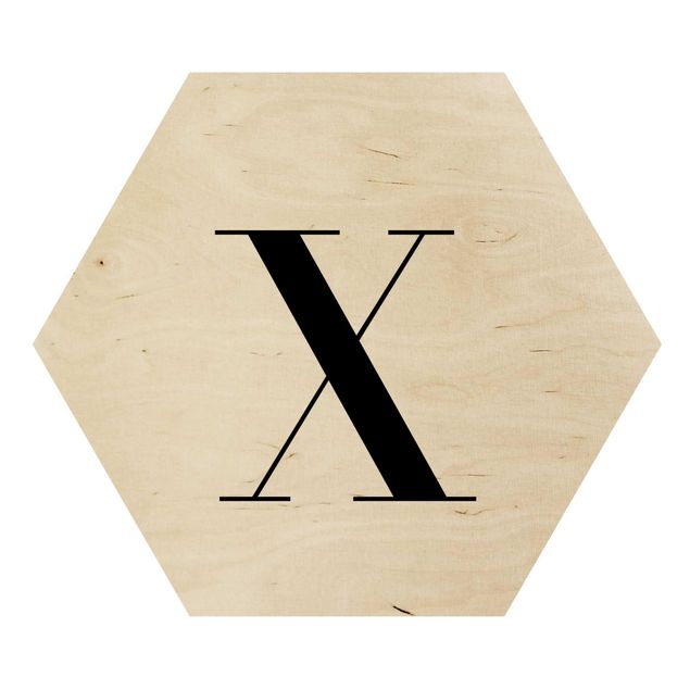 Obraz heksagonalny z drewna - Biała litera Szeryf X