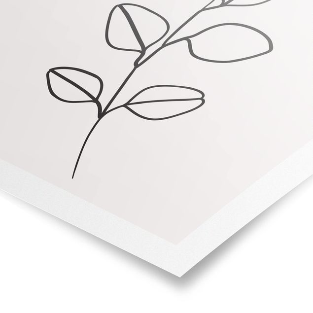 Obrazy kwiatowe Line Art Gałązka liści czarno-biały