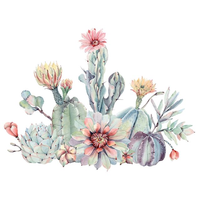 Naklejka na ścianę - Akwarela bukiet kwiatów kaktusa XXL