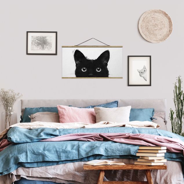 Obrazy do salonu Ilustracja czarnego kota na białym obrazie