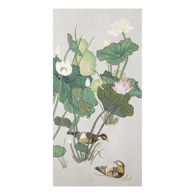 Obrazy do salonu nowoczesne Ilustracja w stylu vintage Kwiaty lotosu w stawie