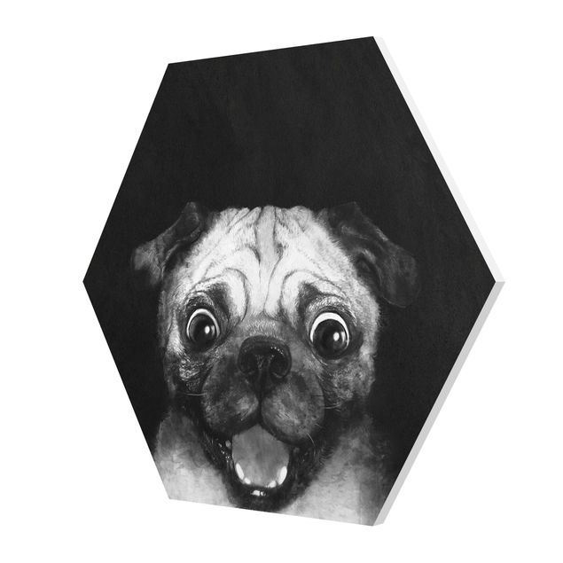 Czarno białe obrazki Ilustracja pies Pug malarstwo na czarno-biały