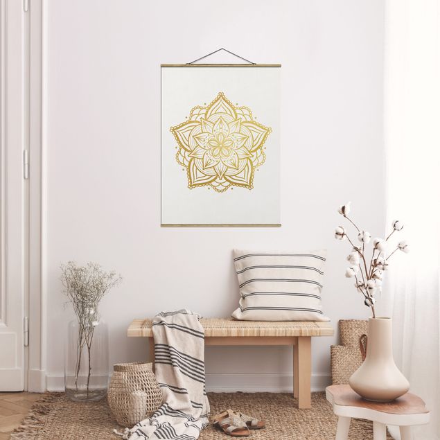 Obrazy do salonu nowoczesne Mandala Flower Illustration białe złoto