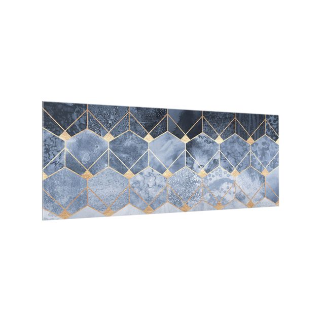 Panele szklane do kuchni Błękitna geometria Złoto Art Deco