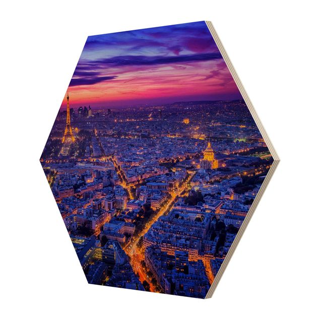Obraz heksagonalny z drewna - Paryż nocą