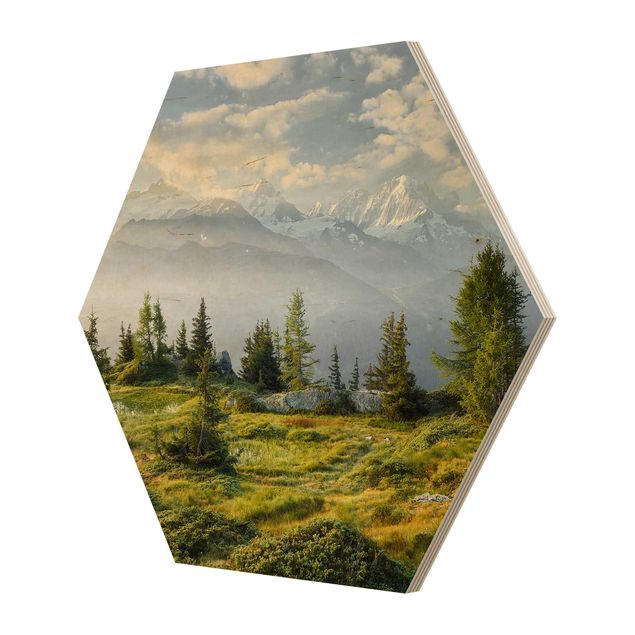 Obraz heksagonalny z drewna - Émosson Valais Szwajcaria