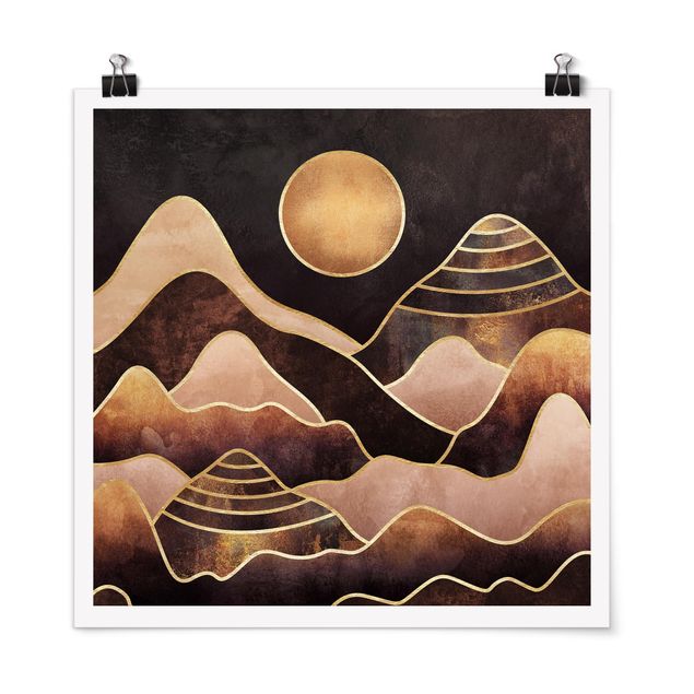 Obrazy nowoczesny Złote słońce abstrakcyjne góry