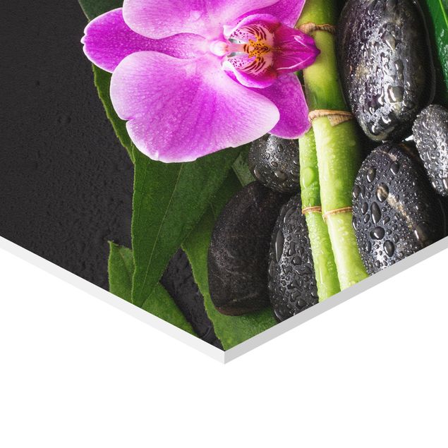 Obrazy motywy kwiatowe Zielony bambus z kwiatem orchidei