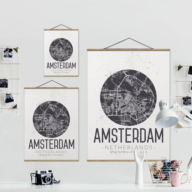 Obraz shabby chic Mapa miasta Amsterdam - Retro