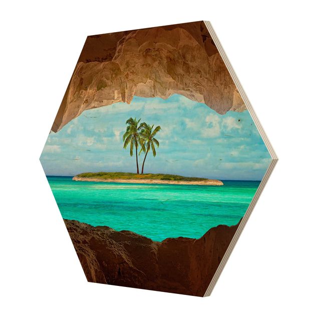 Obraz heksagonalny z drewna - Widok na raj