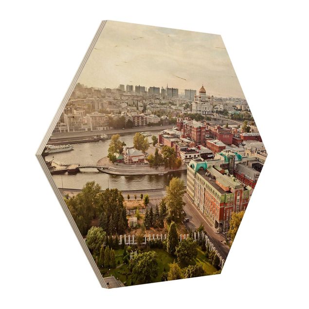 Obraz heksagonalny z drewna - Miasto Moskwa