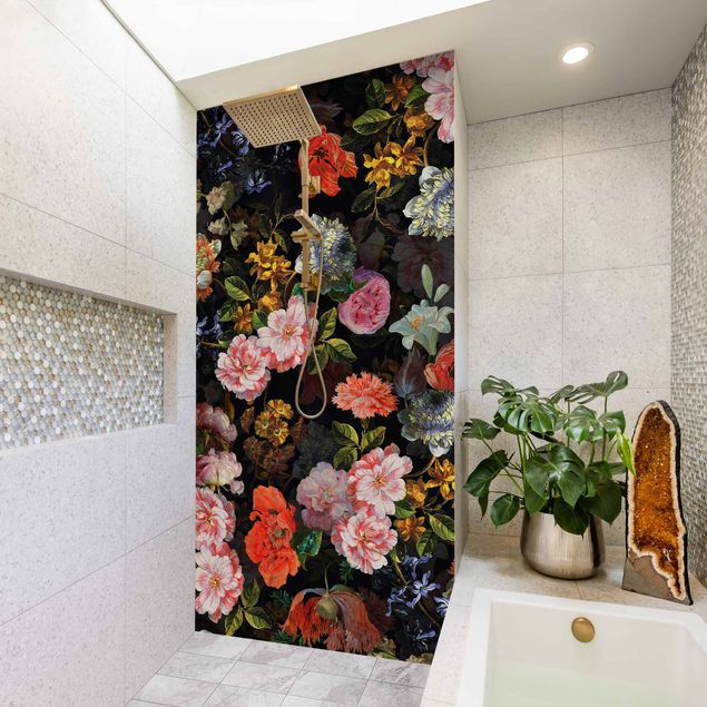 Panele ścienne do łazienki pod prysznic Dark Flower Bouquet