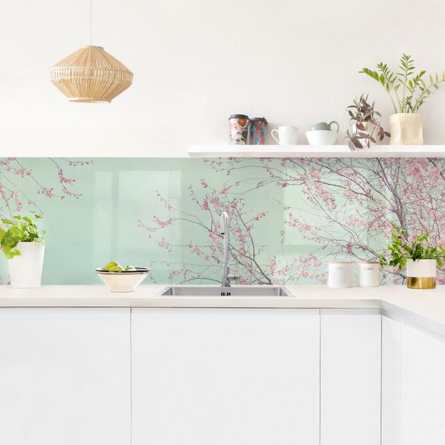 Panele szklane do kuchni Tęsknota za kwiatem wiśni