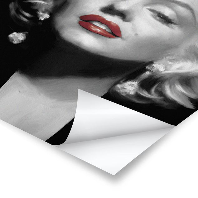 Czarno białe obrazki Marilyn z czerwonymi ustami