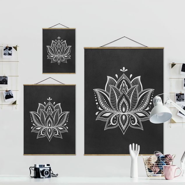 Mandala obraz Lotus Ilustracja biała czarna