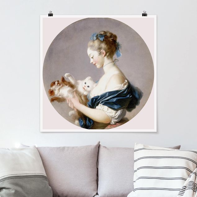 Obrazy do salonu nowoczesne Jean Honoré Fragonard - Dziewczyna z psem