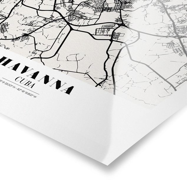Czarno białe plakaty Mapa miasta Hawana - Klasyczna