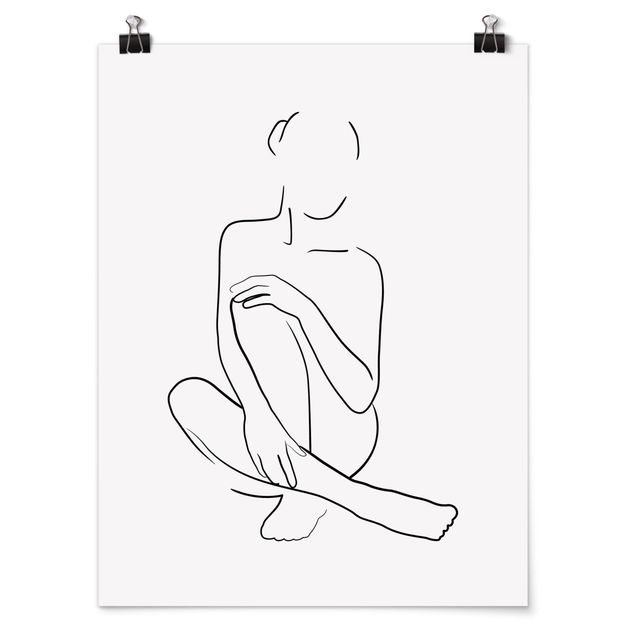 Obrazy portret Line Art Kobieta siedzi czarno-biały