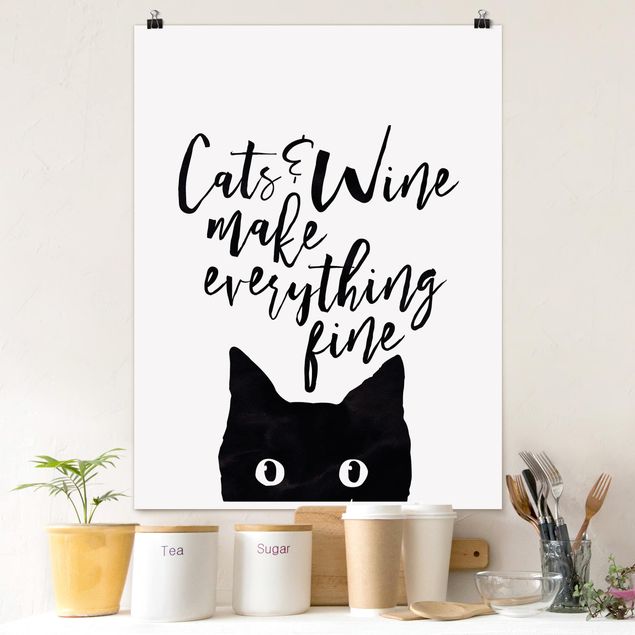 Dekoracja do kuchni Koty i wino sprawiają, że wszystko jest w porządku