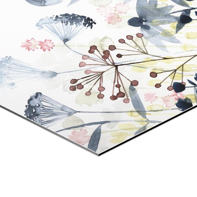 Obraz heksagonalny z Alu-Dibond - Akwarela "Dzikie kwiaty" I