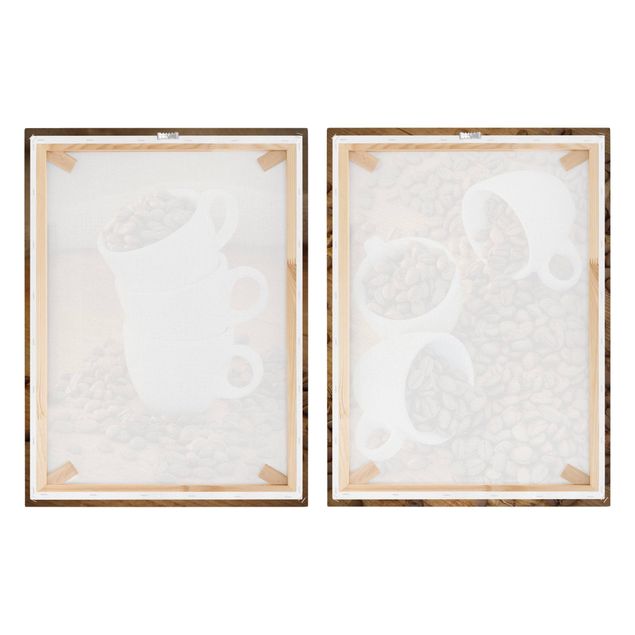 Obraz na płótnie 2-częściowy - 3 Filiżanki do espresso z ziarnami kawy