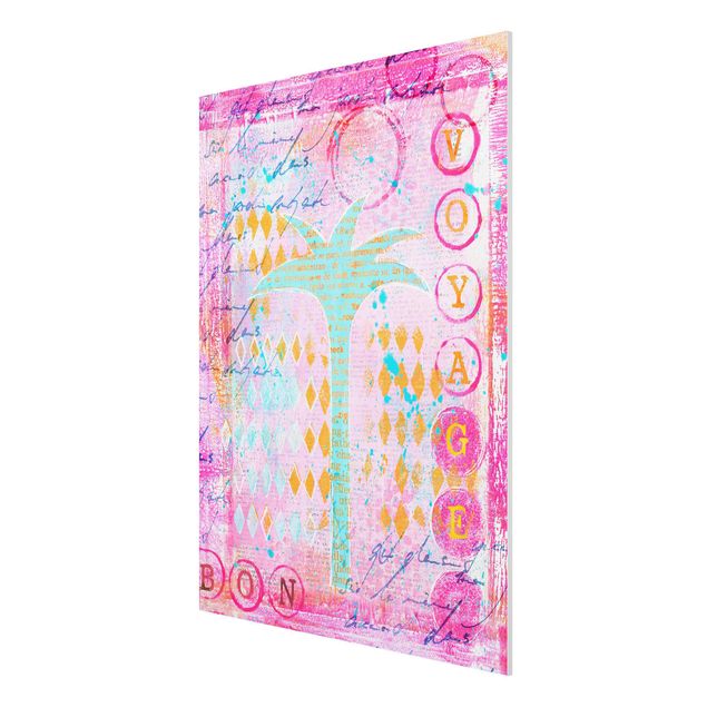 Obrazy nowoczesny Kolorowy kolaż - Bon Voyage z palmą