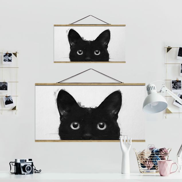 Czarno białe obrazy Ilustracja czarnego kota na białym obrazie