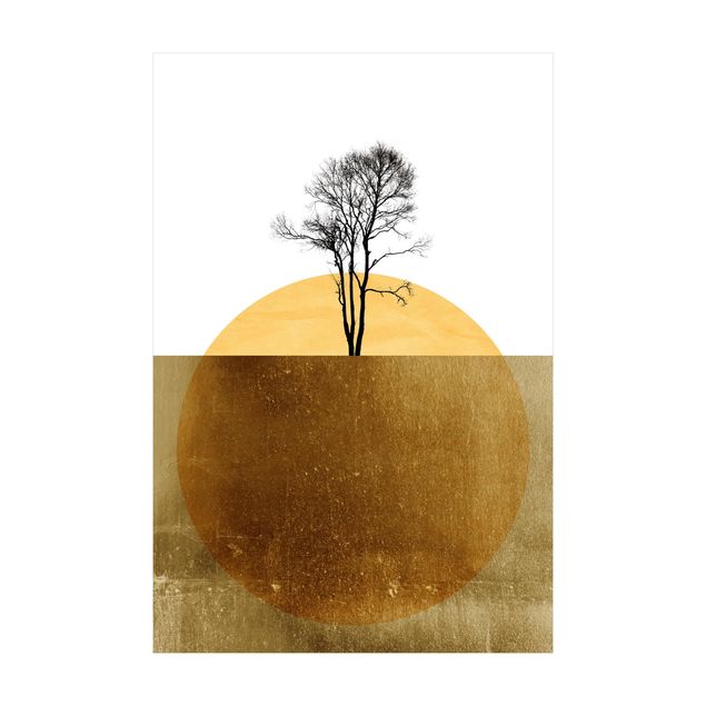 dywan złoty Złote słońce z drzewem