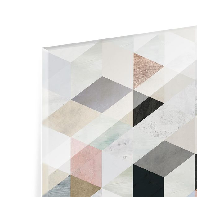Panel szklany do kuchni - Mozaika akwarelowa z trójkątami I